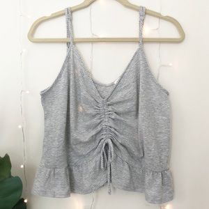 SOCIALITE Gray/White Striped Tie Front Crop Top XL